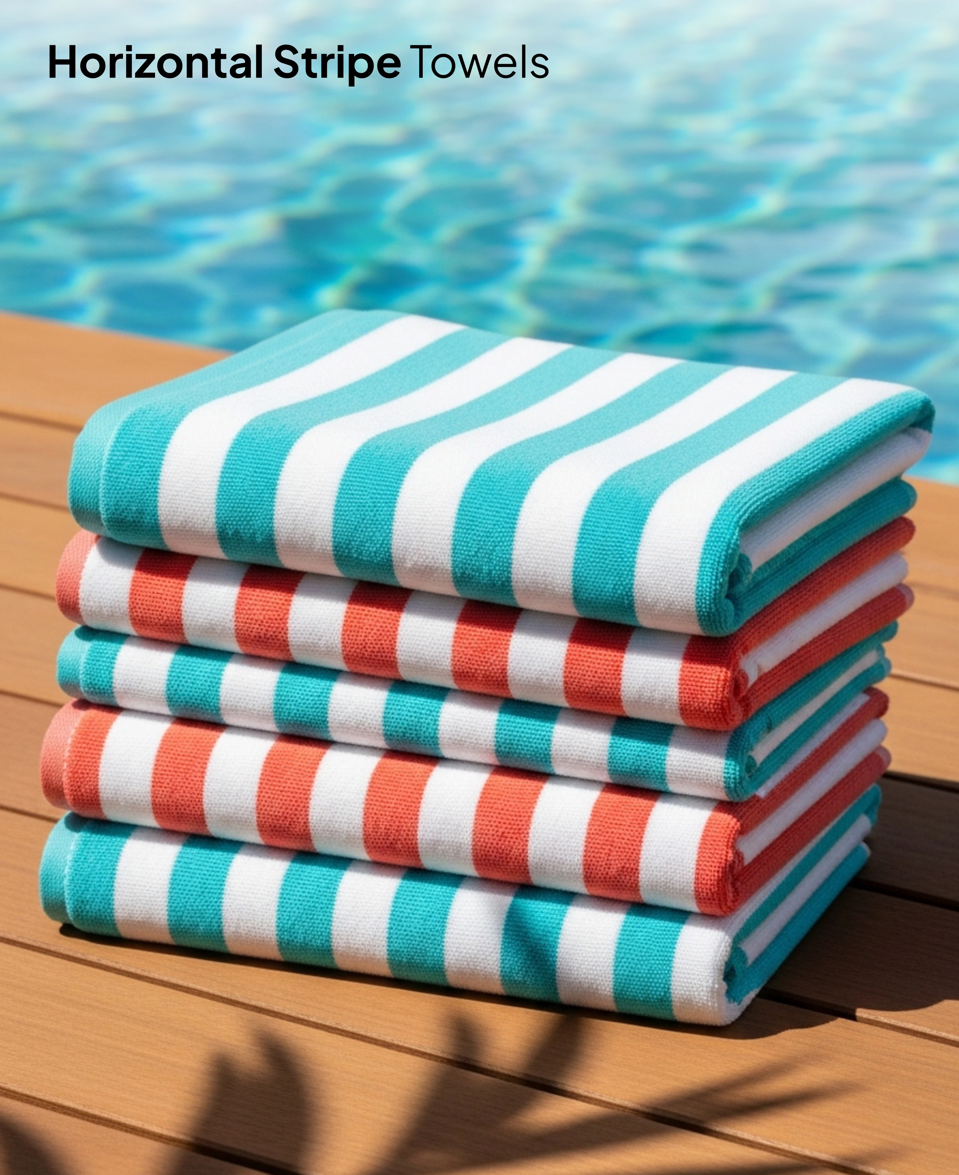 Striped beach towels by pool